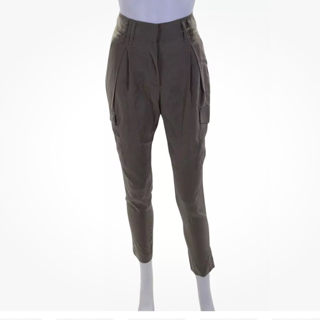 Women's Brown Silk Buttoned Skinny Pants